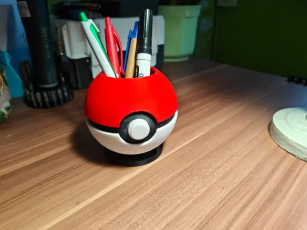 Poké Ball Pen Holder with Stand – 3‑Part Desk Organizer