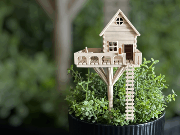 Mini Treehouse with Ladder for Flower Pot – 3D Printed Plant Decor