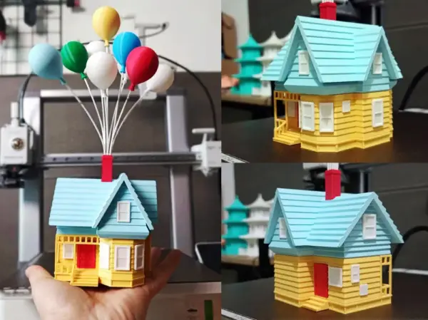 "Up" "Up" Miniature Model – Whimsical Balloon House 3D Print